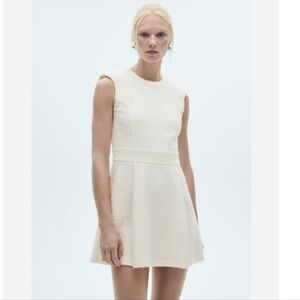 Mango Textured Mini Dress In Off White 4 NWT